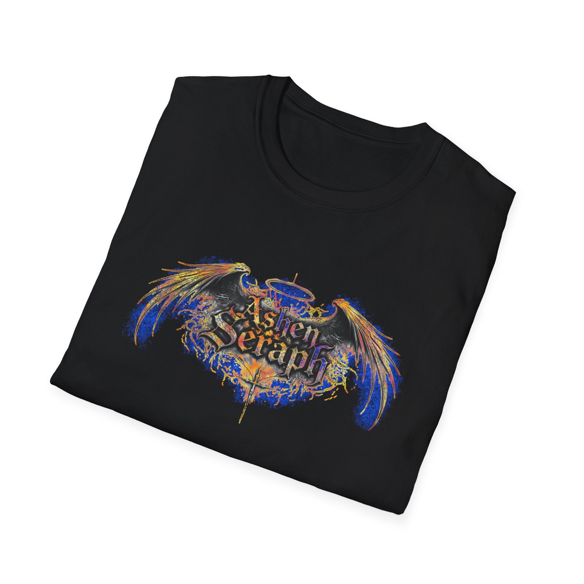 Ashen Seraph Graphic T-Shirt — Vintage Winged Crest Design