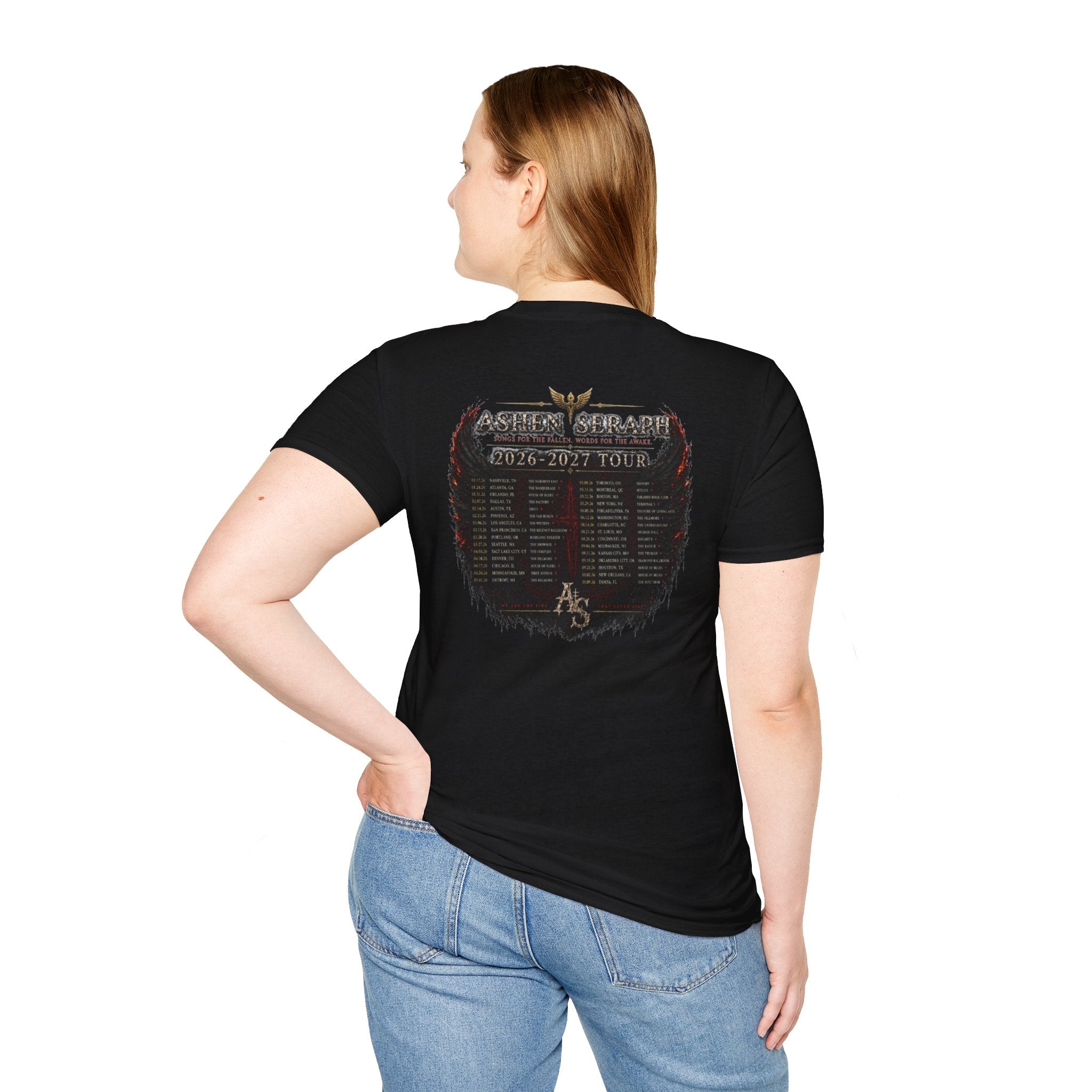 Ashen Seraph Tour T-Shirt — Phoenix Wing Rock Band Concert Tee