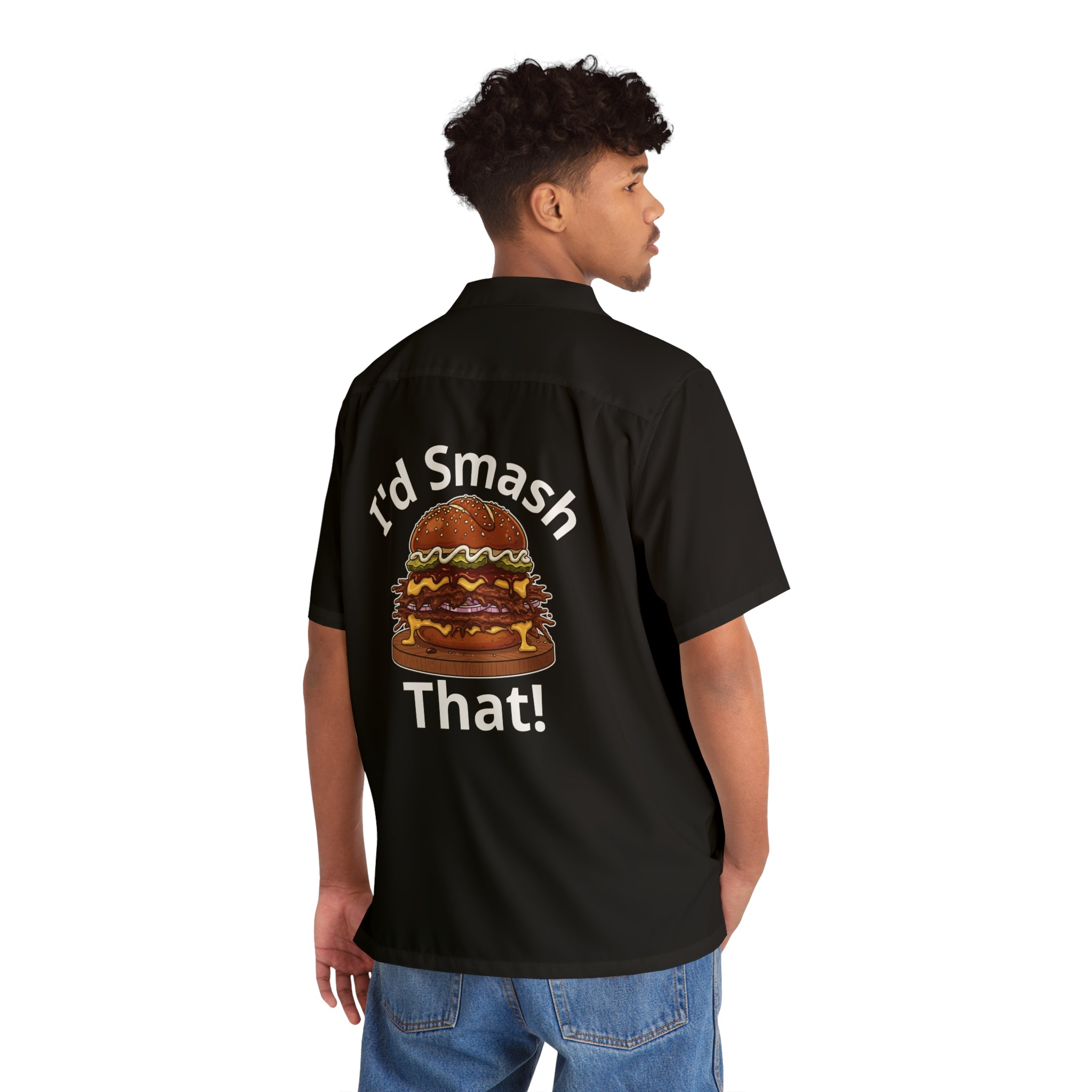 Men's Hawaiian Shirt — 'I'd Smash That!' Burger Graphic Camp Shirt