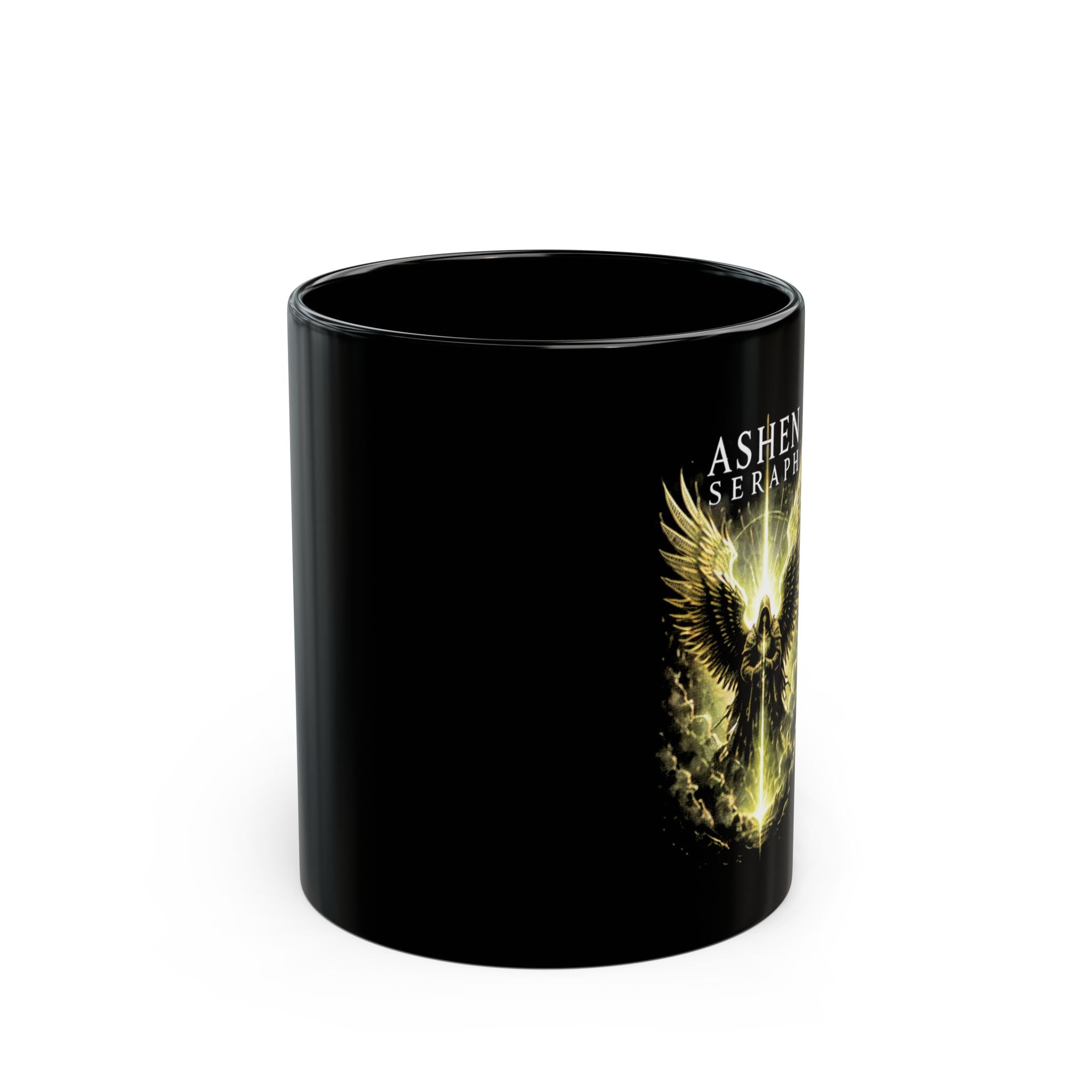 Ashen Seraph Black Coffee Mug — Angel Wings Band Logo (11oz/15oz)