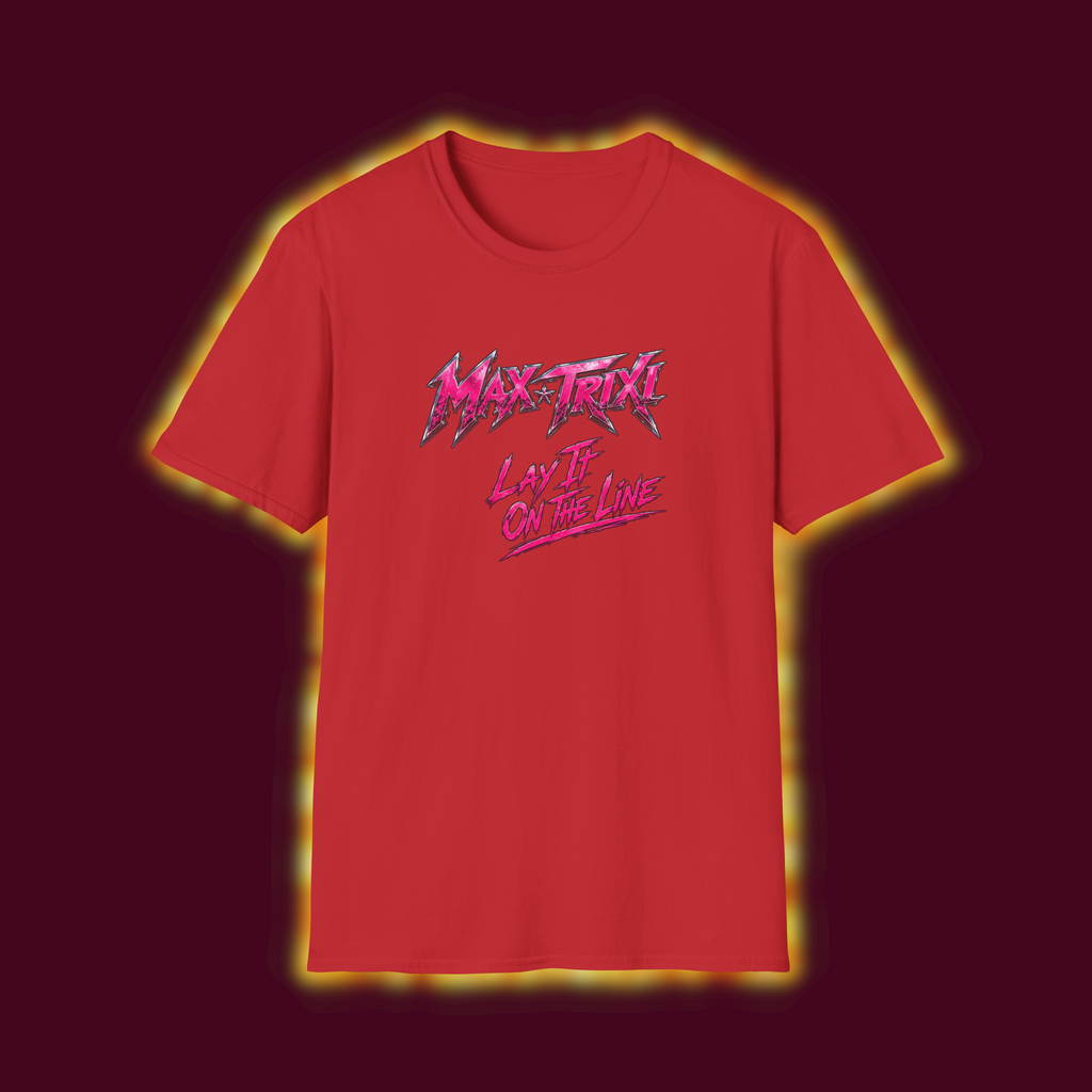 Max Trixi "Lay It On The Line" Graphic T-Shirt — Retro 80s Rock Band Tee