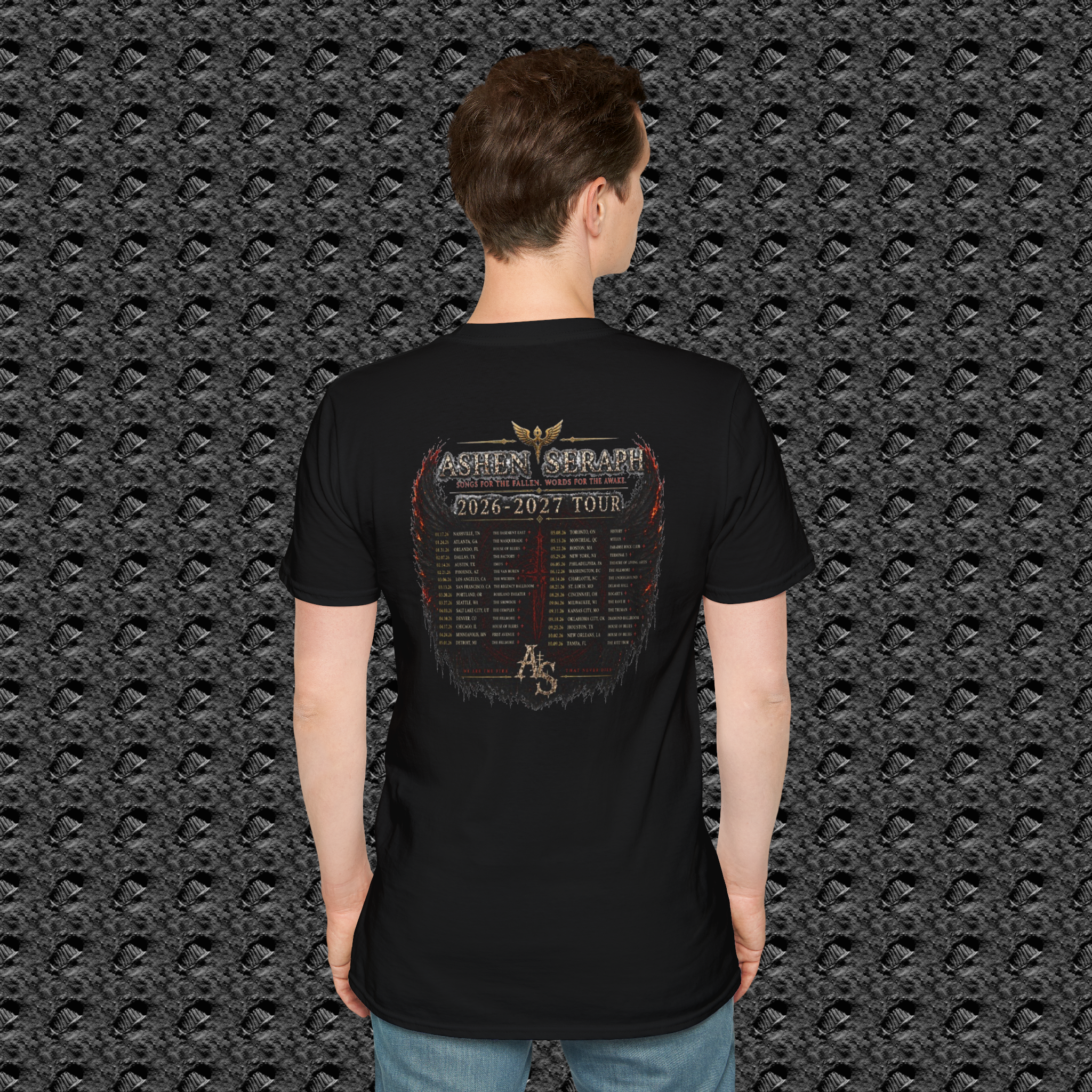 Ashen Seraph Tour T-Shirt — Phoenix Wing Rock Band Concert Tee