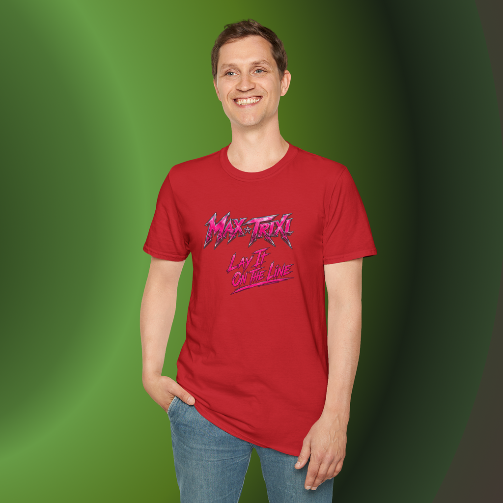Max Trixi "Lay It On The Line" Graphic T-Shirt — Retro 80s Rock Band Tee