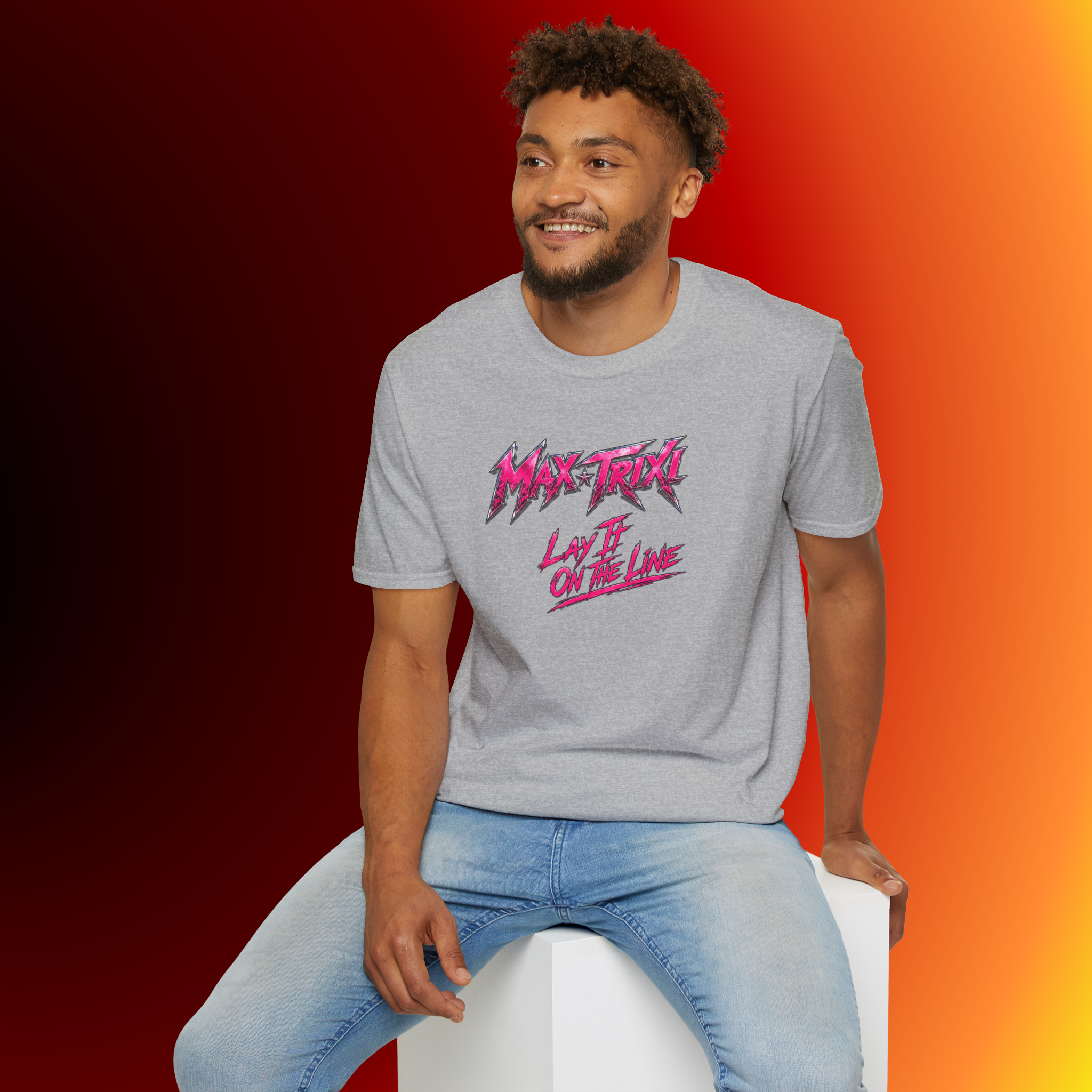 Max Trixi "Lay It On The Line" Graphic T-Shirt — Retro 80s Rock Band Tee