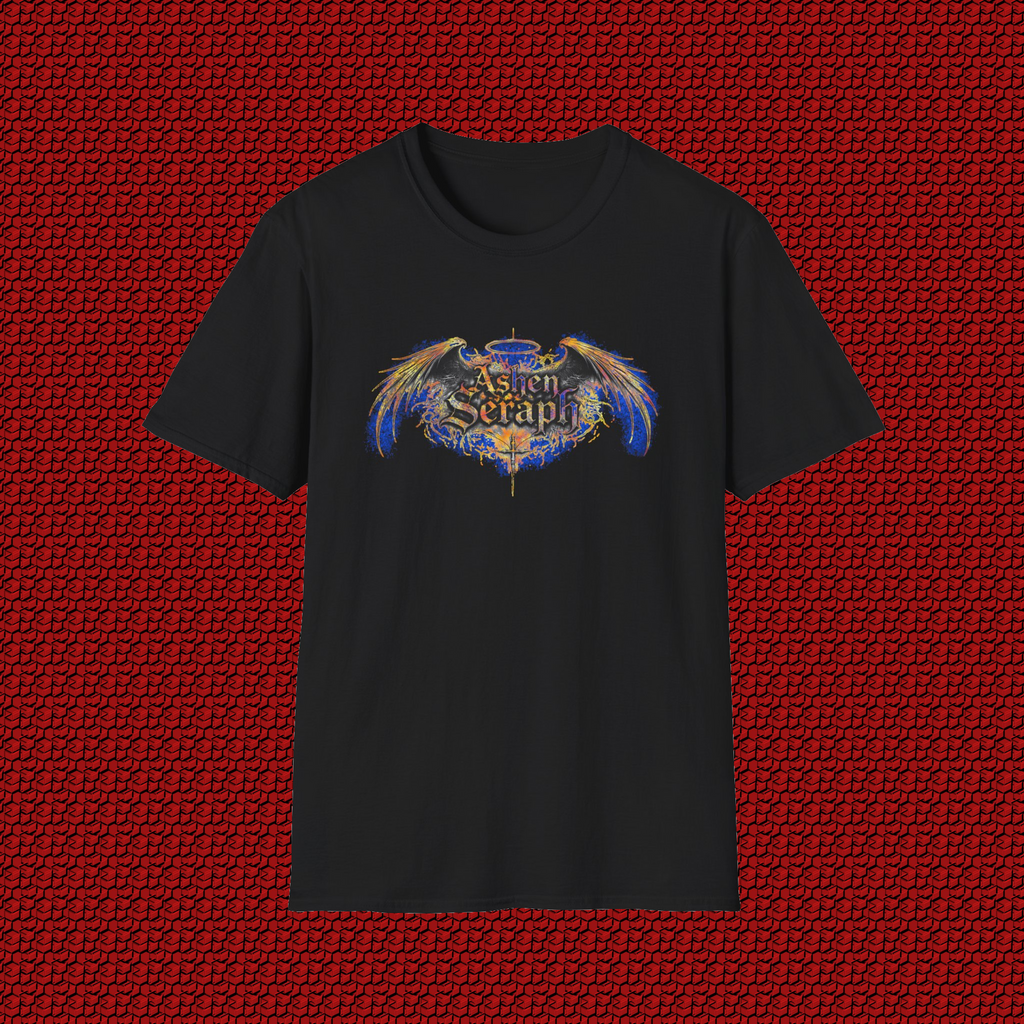Ashen Seraph Graphic T-Shirt — Vintage Winged Crest Design