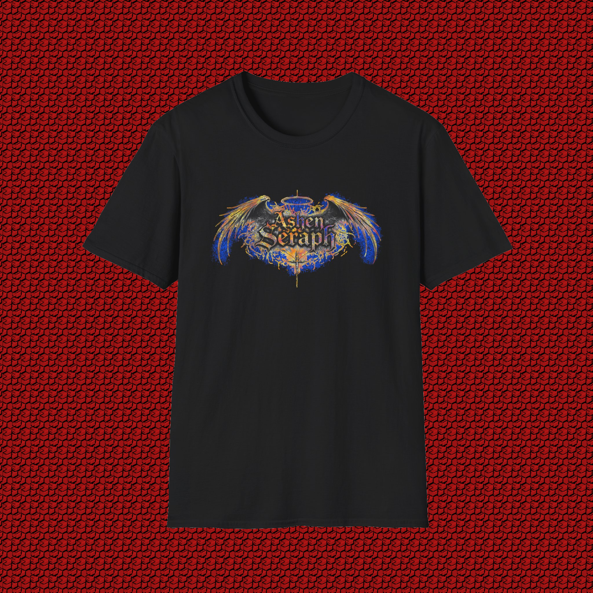 Ashen Seraph Graphic T-Shirt — Vintage Winged Crest Design