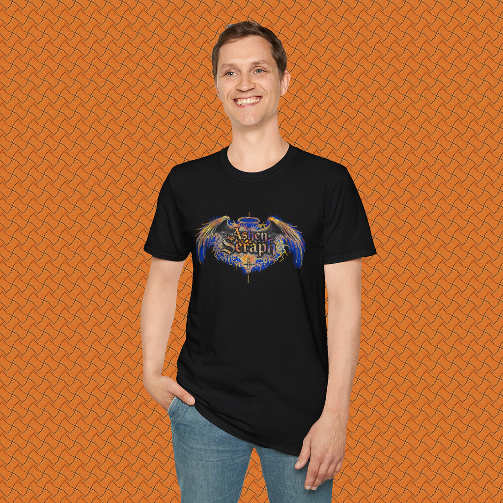 Ashen Seraph Graphic T-Shirt — Vintage Winged Crest Design