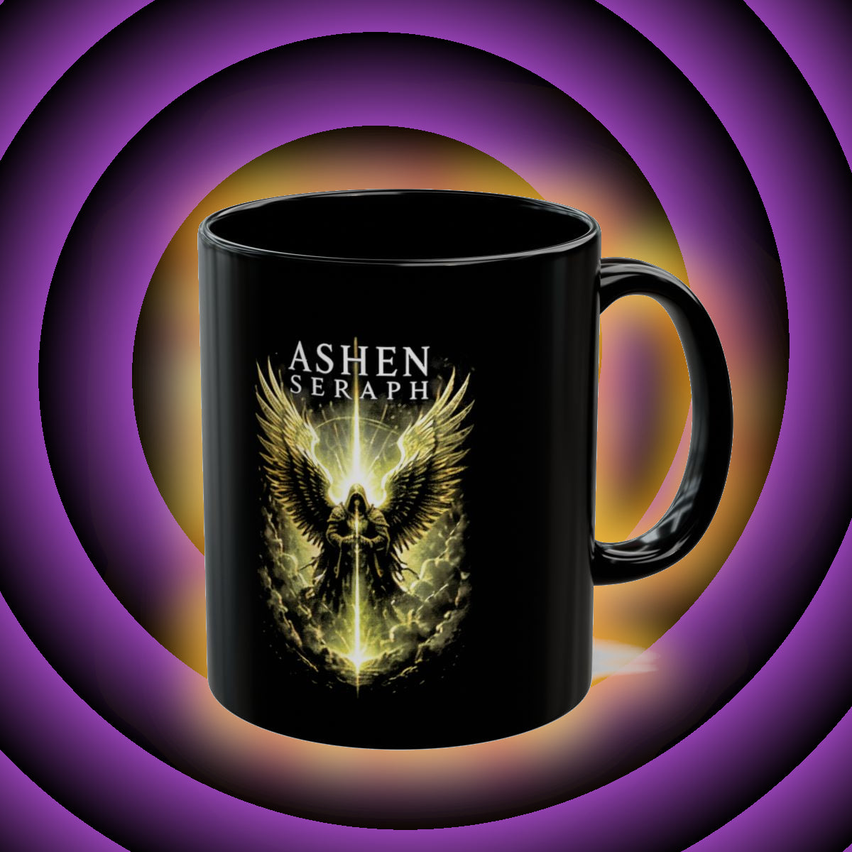 Ashen Seraph Black Coffee Mug — Angel Wings Band Logo (11oz/15oz)